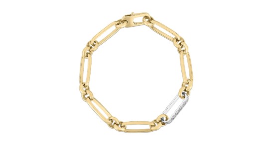 A mixed metal chain link bracelet, with one link featuring diamonds, available at Wilson & Son Jewelers.